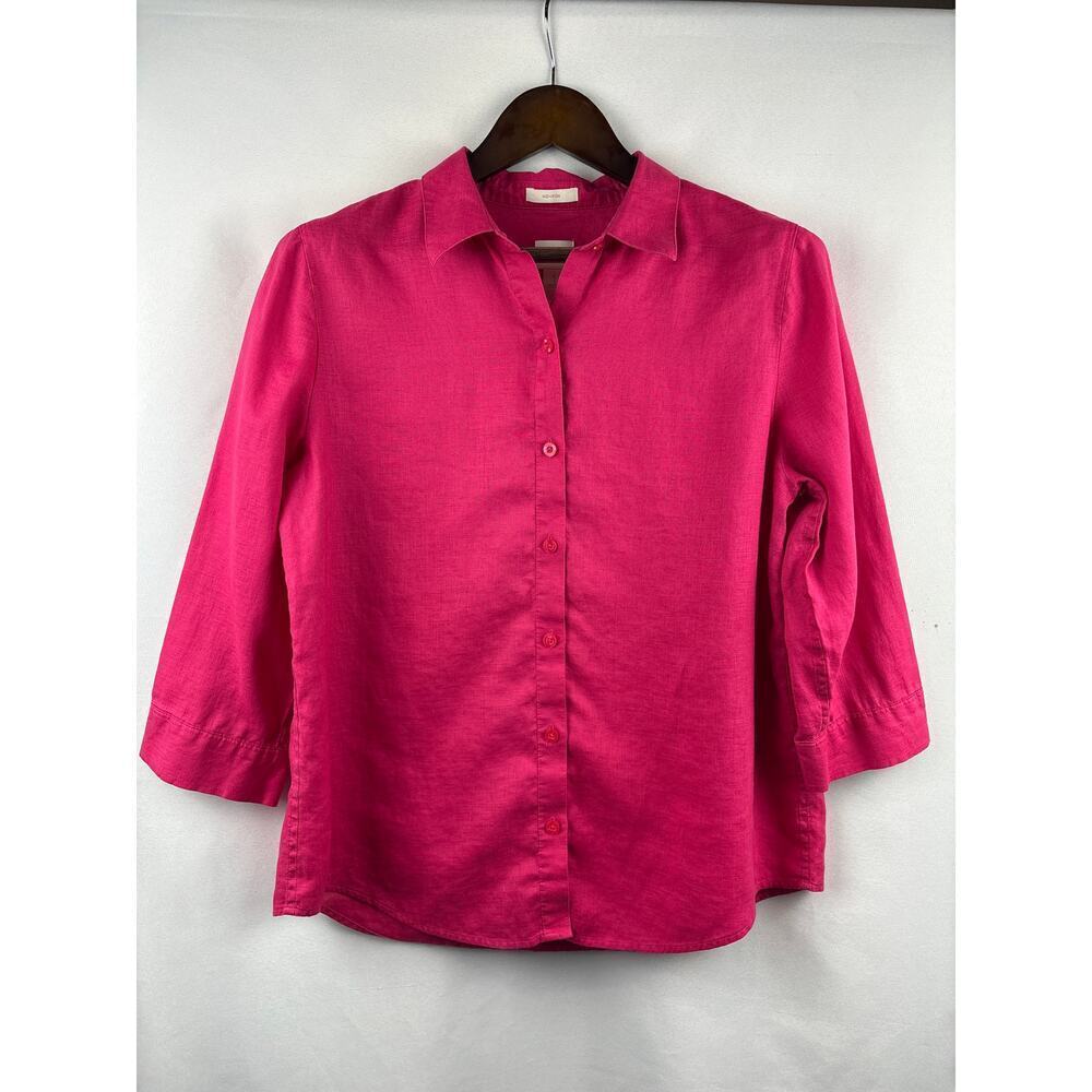 Women’s Chico’s Size 1 100% Linen Hot Pink Button Uo Blouse